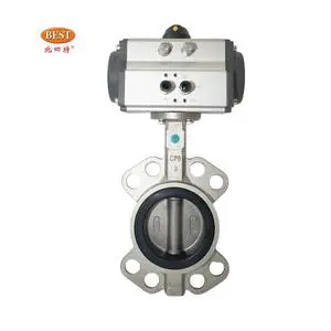 BEST Brand Pneumatic Wafer Butterfly Valve Q810-B Model Stainless Steel/Cast Iron/Carbon Steel Flange Connection DN50~800 Size