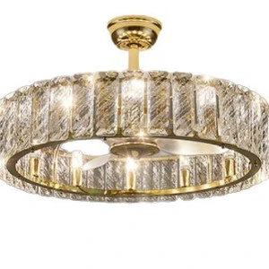 Light Luxury French Crystal LED Ceiling Fan Light for Living Room Dining Room Remote Control Surface Mounted
