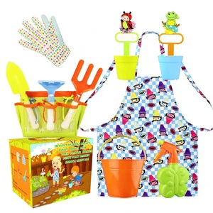 Kids Garden Tools Set Hand Tools and Equipment Kit with Kids Apron Gloves Shovel Fork Rake Mini Garden Kids Garden Toy
