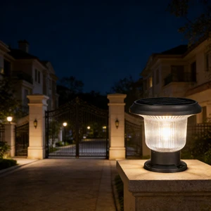 European Style IP65 Waterproof Solar-Powered LED Outdoor Pillar Lamp Eco-Friendly Design for Villa Estate Entrance Lighting