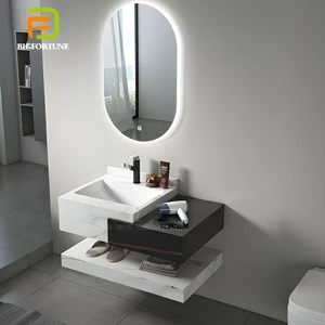 OEM Custom Floating Sintered Stone Wash Basin Sink Vanity Wall Mounted Marble Countertop Bathroom Cabinets with Smart Mirror