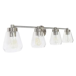 Modern 4-Head Bathroom Vanity Wall Light with Glass Shade, Brushed Nickel Mirror Front Lighting Fixture