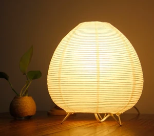 Japanese Iron Rice Paper Round Shaped Homestay Atmosphere Bedside Small Night Light Desk Lamp DC E14