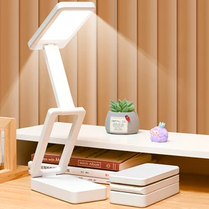 Portable USB Rechargeable LED Desk Lamp Dimmable Square ABS Body 3 Color Temperature Flexible Night Light Modern DC for Book