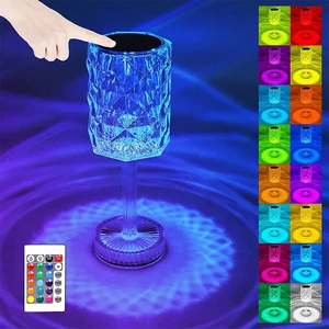 Rechargeable RGB Color LED Night Light Touch Control Atmosphere Lamp RGB Color Changing Crystal Table Lamp for Bedroom