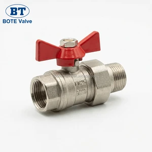 Brass Union Ball Valve Nickel Plated With Butterfly Handle 1/2