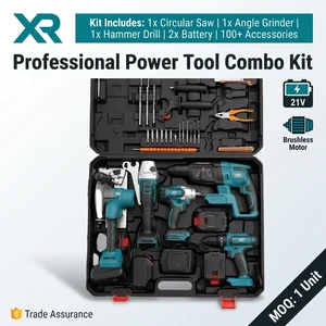 21V Cordless Power Tool Set 2x2.6Ah Lithium Battery 5-Piece Rechargeable Combo Kit Drill Saw Grinder Wrench Portable OEM Plastic