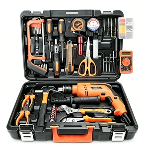 Power Tool Combo Kit with Cordless and Impact Drill 56 to 70 PCS Household Hand Tool Set in Storage Box for Home DIY