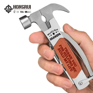Hongrui 11 in 1 Steel Spring Action Hammer Multitool Kit Wooden Handle Knife Saws Screwdrivers Camping Nylon Tool Bag OEM