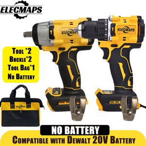 Cordless Brushless Motor ELECMAPS Impact Wrench Impact Drill Combo Kit OEM Aluminium Alloy for 20V Battery Lightweight Tool Set