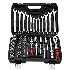 61PCS Mechanic Combination Tools Metal Tool Box Home Auto Repair Set Wrench Socket Tool Kit Sets
