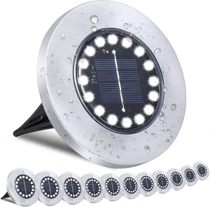16LED IP44 Waterproof Solar Ground Garden Outdoor Disk Bright Warm White In-Ground Lawn Landscape Pathway Lamp Battery Included