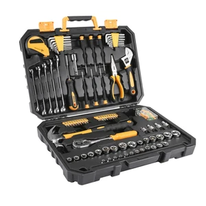AIRFORCE 128-Piece Forged Steel Tool Set with Adjustable Wrenches-General Household Auto Repair Kit Plastic Toolbox Storage Case