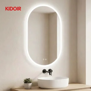 KIDOIR OEM Capsule Oval LED Bathroom Mirror Anti-Fog Touch Dimmable Backlit Pill Shape Wall Vanity Mirror Wholesale Hotel Bulk