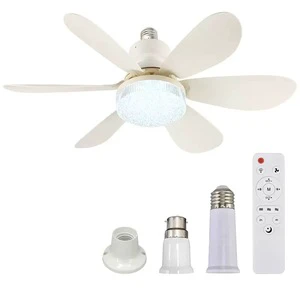 Socket Fan Light With Remote E27 Base Dimming Portable Small Screw In Ceiling Fan Light For Bedroom KitchenGarage 3 Color Modes