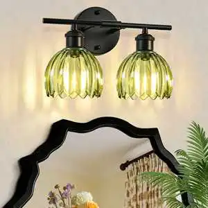 Modern Bathroom Light Fixtures 2 Light Vanity Lights Black Wall Lamp with Clear Glass for Bathroom Mirror Living Room Bedroom