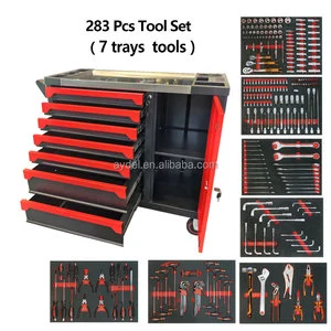 Factory Custom OEM ODM 7 Drawer Single Door Heavy Duty Auto Repair Tool Trolley Red & Black With 174/283 Pcs Complete Tool Kit