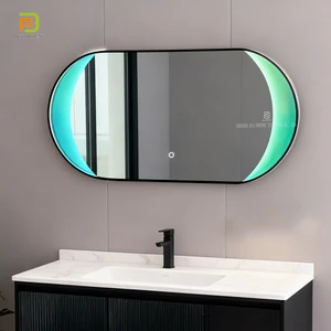 Factory Oem Rgb Color Changing Smart Mirror Wall Mounted Oval Led Bathroom Mirror Waterproof Touch Control Vanity Mirror