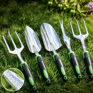 5 Pcs Aluminium Alloy Gardening Tool Set Green Grip Garden Hand Tools Kit Premium Garden Planting Tools 5-Pack