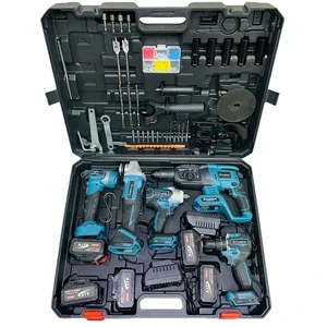 5pcs Set Combination Power Tool Kits Brushless Electric Hammer Impact Drill Angle Grinder Cordless Wrench Portable Battery Lamp