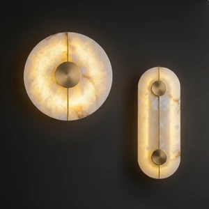Copper Vanity LED Living Room Lighting Fixture with Marble Indoor Use Bathroom Mirror Luxury Nordic Modern Style Brass Wall Lamp