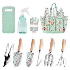 10pcs Garden Tools Set Heavy Duty Tool Kit Include Gardening Gloves Pruner Kneeling Pad Printing Women Garden Tools Set