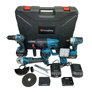 5pcs Set Rechargeable Power Tool Kits Brushless Electric Hammer Impact Drill Angle Grinder Cordless Wrench Portable Battery Lamp