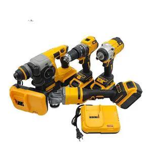 4 in 1 OEM Cordless Brushless Large Capacity Battery Electric Drill Wrench Angle Grinder Impact Power Tool Set Aluminium Alloy