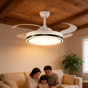Modern Bedroom Remote Control Ceiling Fan Light with Metal AC Motor 6-Speed Stepless Dimming 40-Inch Blade Low Profile Fans