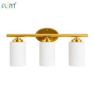 Luxury Polished Gold 3-Light Bathroom Vanity Lighting Fixtures Over Mirror Modern Wall Sconce with Frosted Glass Shades