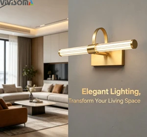 WL38068 Modern Luxury Gold Linear Wall Sconce, Adjustable Arm Ribbed Glass LED Wall Lamp for Bathroom Vanity Living Room