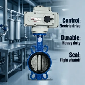 Wafer Type Electric Butterfly Valve 220V On/Off DN50-DN300 Industrial Motorized Actuator with Manual Soft Seal