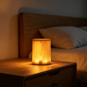 Japanese Wabi-Sabi Mini Cylinder Wood Touch Night Lamp 1200mAh Rechargeable 3000K Warm LED Desk Lamp for Bedroom