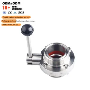 Jichuan SS304/316 Sanitary Manual Water Stainless Steel Butterfly Valve With Male Thread For Production Zhejiang Origin