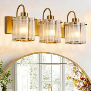 Modern 3-Lights Gold Vanity Light Fixture Bathroom Mirror Front Wall Sconce Flower Shape Indoor Glass Wall Lamp