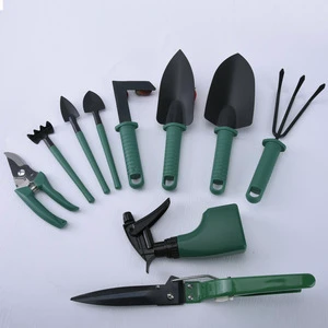 Green Ten-Piece Garden Tool Set Gardening Planting Tools Including Shovel Rake Pruning Shears Spray Bottle Tools