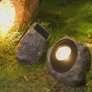 Waterproof Outdoor Solar Stone Light Resin Faux Rock Lamp for Garden Pathway Walkway Lawn Yard Driveway Landscape Lighting