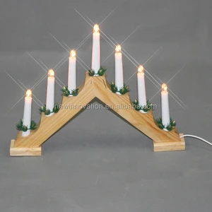 Hot Sale Item Christmas Decoration 7L Warm White LED Wooden Candle Bridge Light with Cable and Plug