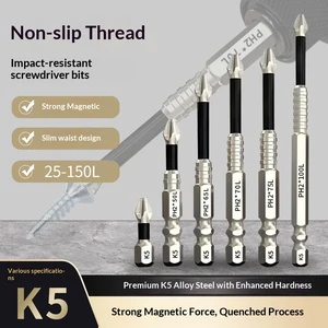 Professional K5 S2 Steel Magnetic Screwdriver Bit Set High Torque Anti-Slip Impact PH2 Cross Head Bits for Impact Driver