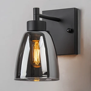 Modern E27 Socket Wall Lamp Iron Glass Shade Bathroom Vanity Wall Sconce for Bedroom Living Room Hallway Mirror Lighting Fixture