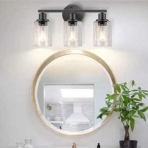 Modern LED Bathroom Mirror Wall Lamp Matte Black Iron Body with Glass Shade Warm White Vanity Light for Bath Bedroom Porch