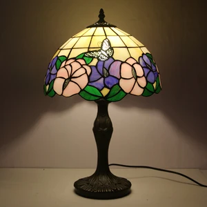 LongHuiJing 12 Inch Mediterranean Style Dome Multicolored Stained Glass LED Desk Lamp Zinc Alloy Base Simple Design Hotel