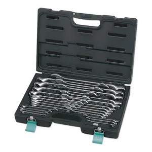 26-Piece Double Box End Wrench Set 45-Degree Offset Ring Spanner Kit Hard Case Hand Operated Chrome Vanadium Steel for