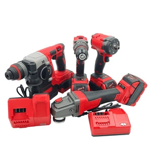 21V 4-in-1 Tools Combo Battery Drill Sets Lithium Cordless Impact Wrench Hammer Angle Grinder Power Tool Kit Hard Case OEM