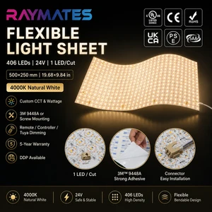 Raymates LED Backlight Sheet Flexible One LED Cut UL Certified 5 Years Warranty LED Light Panels Behind Onyx and Marble Slabs