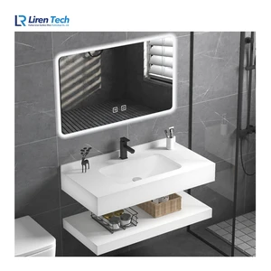 Modern Luxury Two-Tier Bathroom Cabinets Ceramic Basin And Smart Mirror Wholesale Sintered Stone Bathroom Vanities