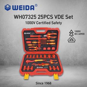 WEIDA 25PCS 1000V VDE IEC 60900 Certified Pliers Sockets Screwdriver Ratchet Insulated Maintenance Tool Set WH07325