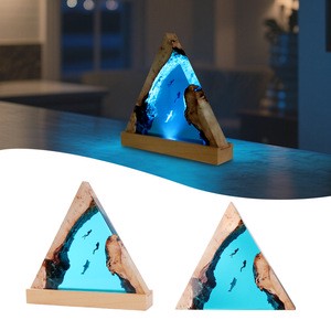 Hot Sale New Special Design Triangle Ocean Epoxy Resin LED USB Powered Small Night Light Table Lamp for Gift