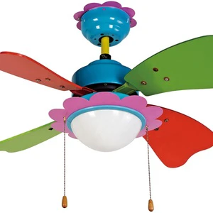 36 Inch Kid's Room Air Cooling Fan Home Decorative Colorful Ceiling Fan Light With 4 MDF Blades, Include Pull Chain Control