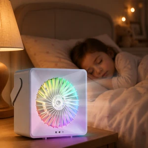 Type-C USB Charging Portable Eco-Friendly Air Cooling Fan Mist Humidification Ambient Light Rechargeable Handheld Low Noise
